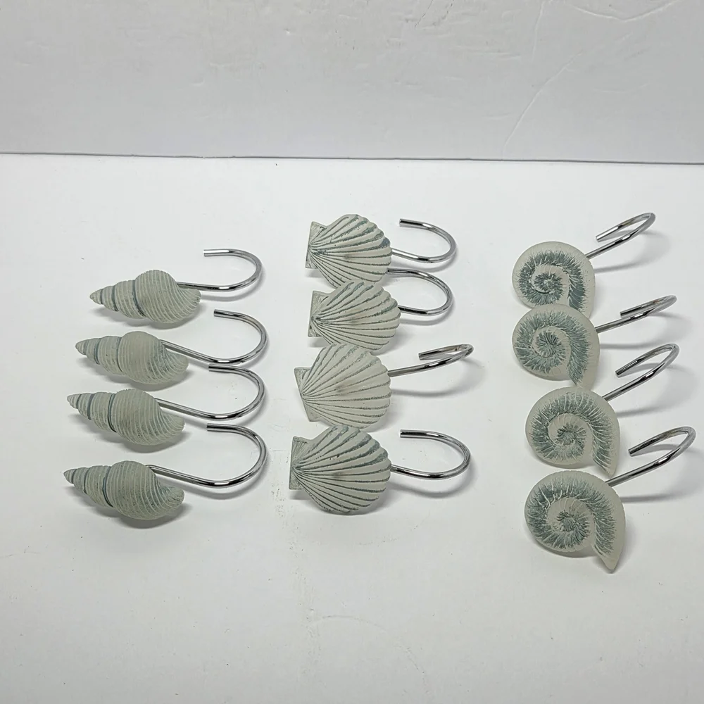 Coastal-Beach Shower Curtain Hooks 12 pk -Coral & Shell Designs